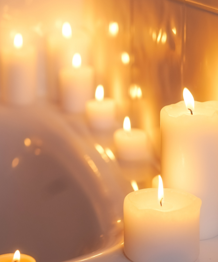 candles around a bath tub